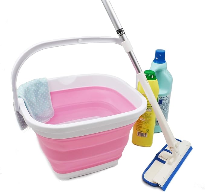 SAMMART 10L (2.6 Gallon) Collapsible Rectangular Handy Bucket (White/Pink (Set of 2))