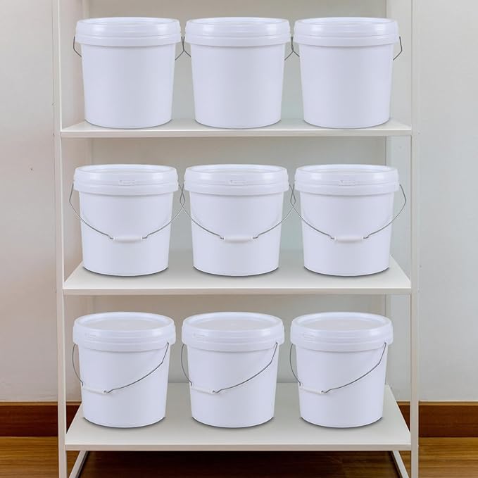 White Pails and Lids, Heavy Duty Plastic Buckets for Storage (4 Gallon, 4 Pack)