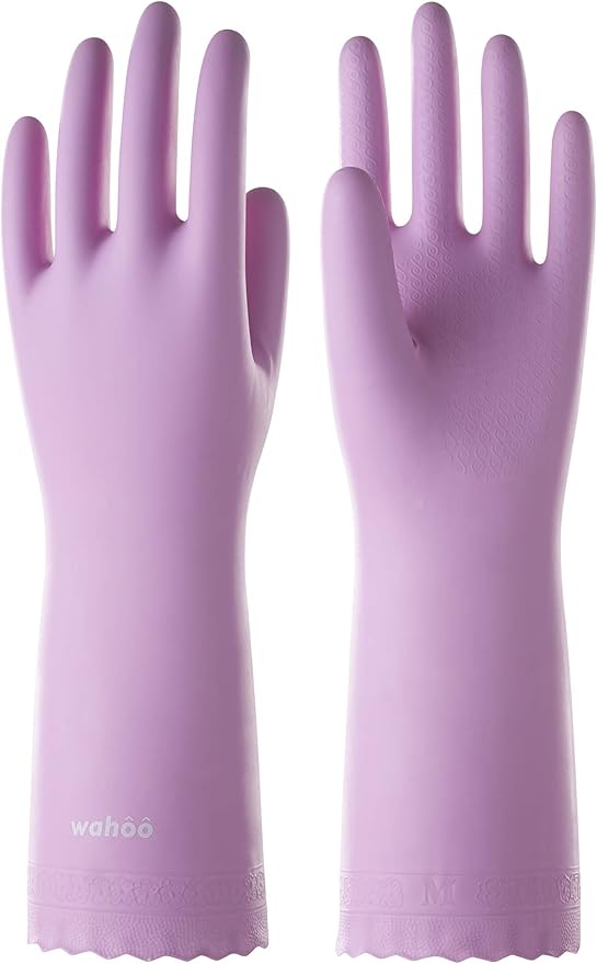 LANON wahoo Skin-Friendly Cleaning Gloves, Dishwashing Kitchen Gloves with Cotton Flocked Liner, Reusable, Non-Slip, Mauve Mist, Medium