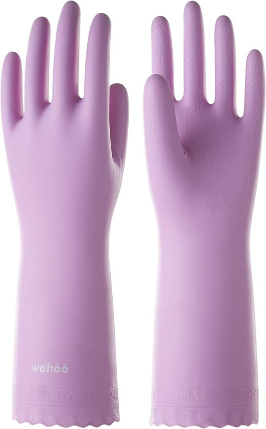 LANON wahoo Skin-Friendly Cleaning Gloves, Dishwashing Kitchen Gloves with Cotton Flocked Liner, Reusable, Non-Slip, Mauve Mist, Medium