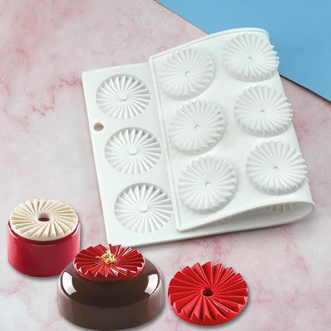 Round Silicone Mold Gear Shape Chocolate Decorating Mould DIY Cake Mousse Molds Baking Accessories Reusable Tools (Round Gear A_10.92 X6.72 X0.28 inch)
