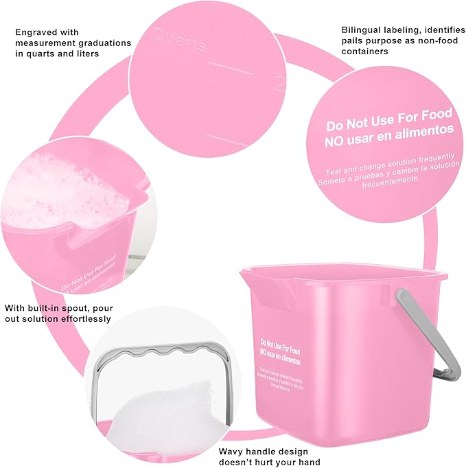 Lallisa 12 Pcs 3 Quart Cleaning Bucket Small Sanitizing Square Bucket Detergent Pail for Home Office Commercial Restaurant Kitchen Bathroom School (Pink)