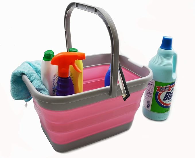 SAMMART 12L (3.17 Gallon) Collapsible Rectangular Handy Bucket (1, Grey/Pink)