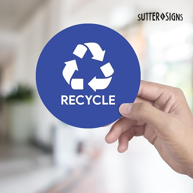 Sutter Signs 3pk Recycle Stickers for Trash Bins | 4" Weatherproof Waste Management Label Sign Decals for Garbage Cans, Outside Waste, and Recycling Bins