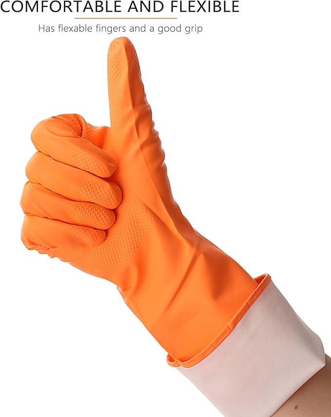 3 Pairs Rubber Cleaning Gloves Latex Free Dishwashing Gloves - 13" Reusable Nitrile Gloves Small, Green+Orange+Red