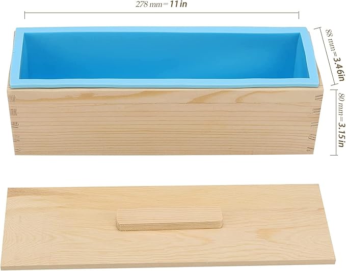 3 Set 42 oz Silicone Soap Molds, Rectangular Bar Loaf Soap Making Mold Kit with Wood Boxes and Lids, Flexible Soap Molds for Soap Making Supplies, DIY Homemade Soap, Craft, Blue