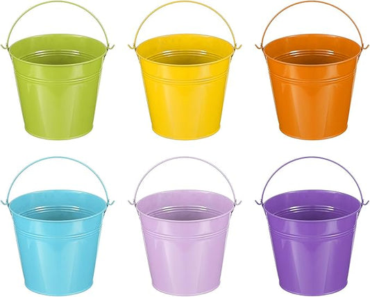 PATIKIL 6"x5" Small Metal Buckets with Handle, 6 Pcs Mini Bucket Easter Buckets, Green/Yellow/Orange/Blue/Light Purple/Purple