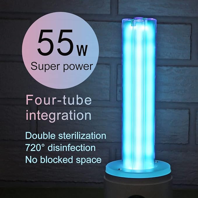 UV Light Sanitizer, 55w 254nm UVC Lamp for Room Surface Disinfection, Kills Bacteria Molds Dust Mites up to 750 sqft, Home/School/Hotel/Travel, 1Y warranty (Pink Ozone Free)