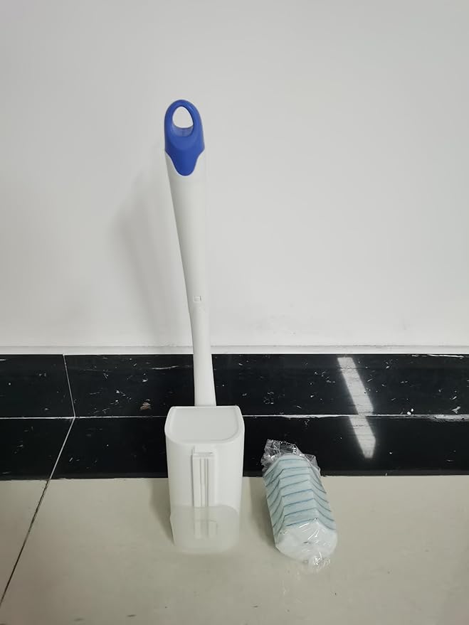 JEHONN Disposable Toilet Brush with 48 Wand Cleaner Refills, Wall Mounted Toilet Bowl Brush Holder Set, Bathroom Cleaning System for Sink Bathtub Wash Basin (Blue)