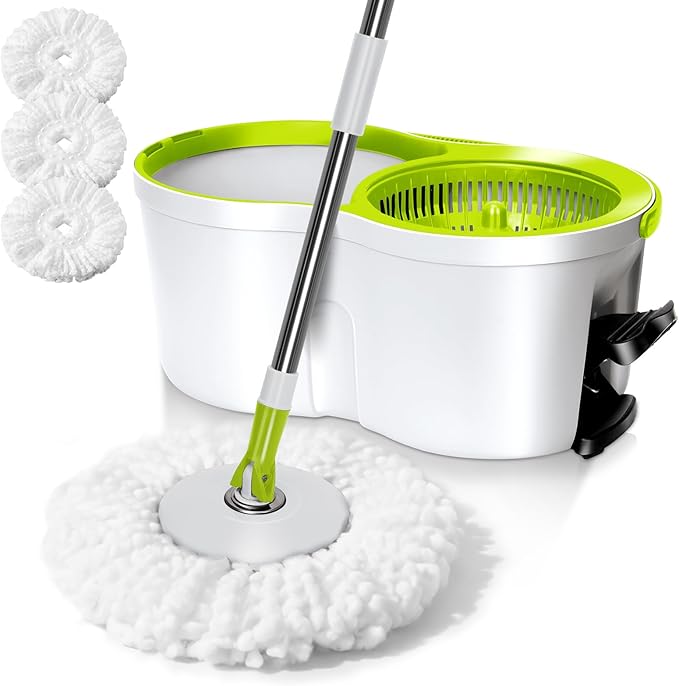 Spin Mop Bucket System,Masthome 360°Spin Mop and Bucket with Wringer Set,EasyWring Microfiber Mop with 3 Mop Pads,Spinning Floor Cleaning System for Floor Cleaning - Home & Office Suitable