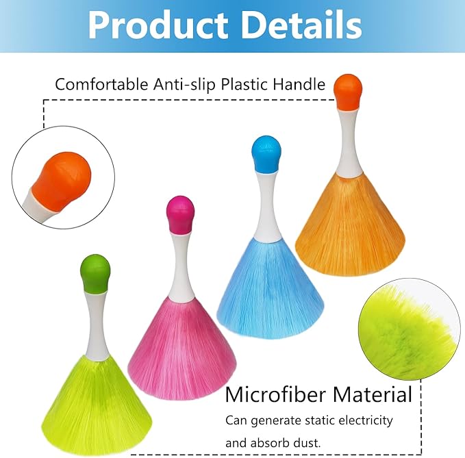 4 Pack 8" Hand Grips Microfiber Washable Duster,Electrostatic Feather Duster Brush,Cleaning Supplies for Book,Screen,Sofa,Car,Furniture,Photo Frames,Attracts Dust Like a Magnet Color
