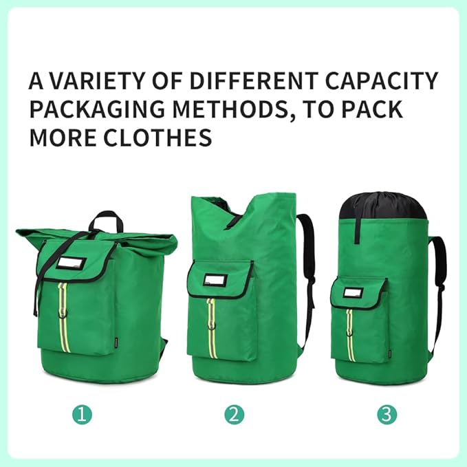 Extra-Large Heavy Duty Laundry Bag Backpack - Drawstring Closure (Grass Green)