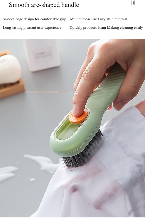 2pcs Soap Dispenser Shoe Brushes,Sneaker Brushes,Multifunftional Shoe Brushes with Soap Dispenser, Long Handle Shoe Brush, Carpet and Kids Toys - Travel-Friendly Design (Green & Cream)