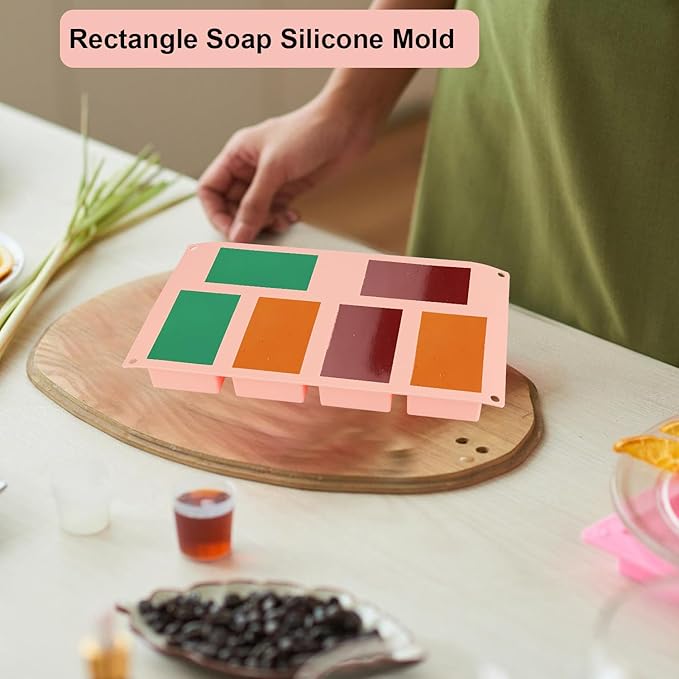 Nalchois Silicone Soap Molds, 6 Cavity Rectangle Silicone Molds for Craft Soap, Cake, Chocolate & Ice Cube Trays, Non-Stick Easy Release BPA Free Loaf Baking Pan Purple