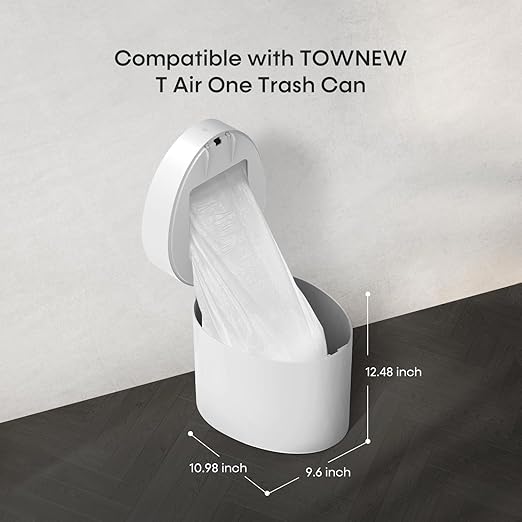 TOWNEW T Air One Official Refill Rings for Smart Bathroom Trash Can, Sturdy Trash Bags for Electric Automatic Trash Can, 2.6 Gallon, 8 pk White Refill Rings - Up to 96 Trash Bags