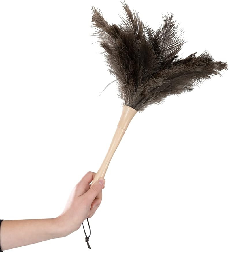 Superio Ostrich Feather Duster Fluffy Dust Remover, with Wooden Handle Reusable for Cleaning Homes, Ceilings, and Furniture (3 Pack) (1 Pack)