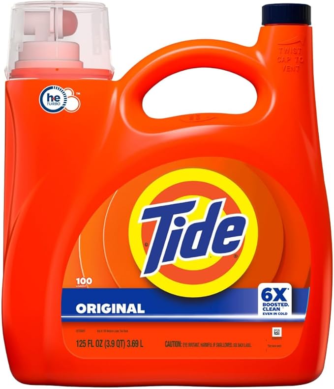 Tide Liquid Laundry Detergent, Original Scent, 125 fl oz, 100 Loads, Boosted Clean Even in Cold Water with Concentrated Washing Soap