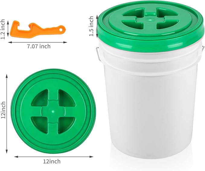 4 Pieces 5 Gallon Bucket Lid with Bucket Lid Opener,Plastic Storage Bucket Leak-Proof Screw Seal Lids,Pet Food Storage Container Lid for Home Paint Storage Buckets