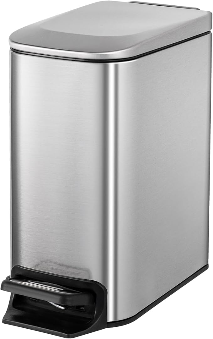 Cesun Small Bathroom Trash Can with Lid Soft Close, Step Pedal, 6 Liter / 1.6 Gallon Stainless Steel Mini Garbage Can for Office, Outdoor Trash Bin with Removable Inner Bucket (Silver)