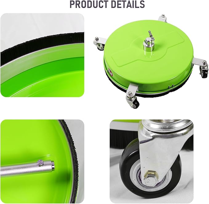 19" Pressure Washer Surface Cleaner with 4 Wheels, Coated Green Stainless Steel Power Washer Surface Cleaner for Driveway Sidewalk Patio, 1/4" Quick Connector 2 Extension Wand, 4000 PSI