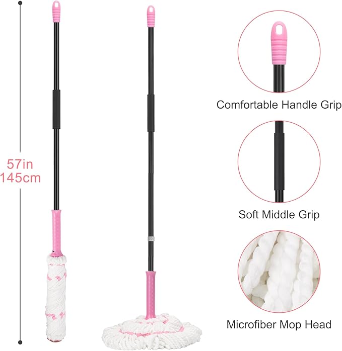 KeFanta Self Wringing Twist Mops for Floor Cleaning, Microfiber Floor Mop with Wringer, 57 " Long Handle Easy Wringing Mop for Hardwood Commercial Household Clean