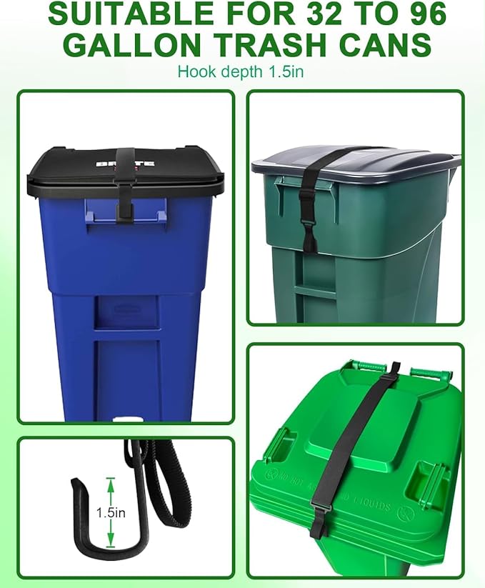 Adjustable Double Claw Trash Can Lock Strap to Prevent Raccoons, Mice, Dogs and Other Small Animals From Rummaging, Garbage Can Lid Lock Keeps Lid Securely in Place in Strong Winds (1 PC)