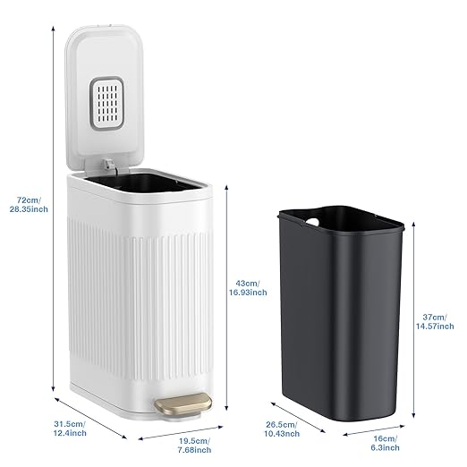 BETHEBEST Bathroom Trash Can with Lid,Soft Close,Step Pedal,4 Gallon/15Liter Small Gargebe Can with Removable Inner Bucket,Stainless Steel Trash Can for Bathroom,Office,Bedroom(White)
