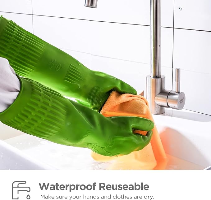 Dishwashing gloves 2 Pairs for kitchen,Rubber cleaning gloves,Long dish gloves reuseable.