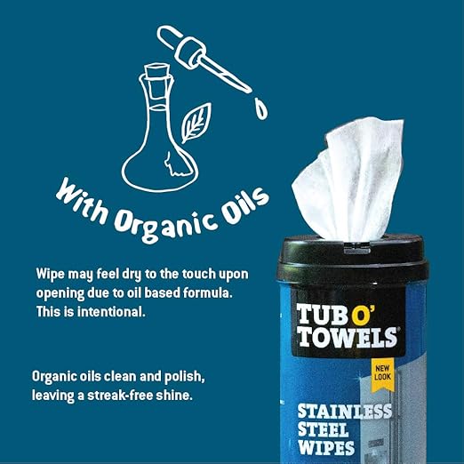 Tub O' Towels Stainless Steel Cleaning Wipes, 7" X 8", 40-Count Wipes, 4-Pack