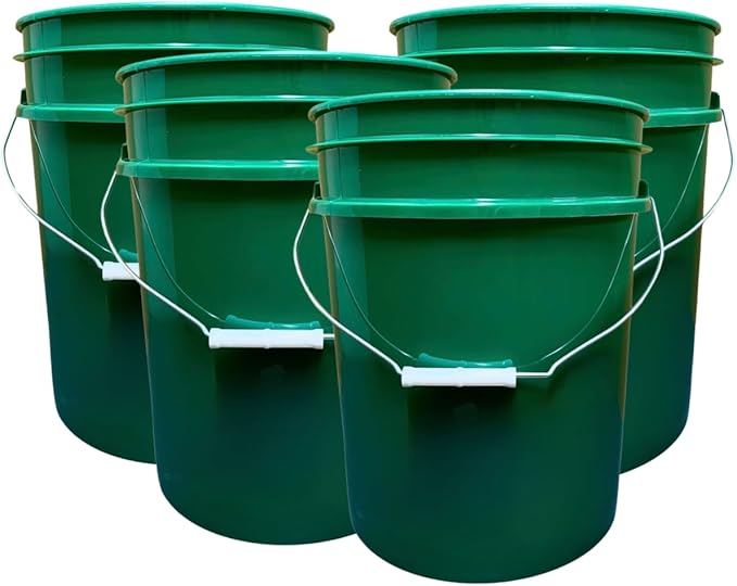 House Naturals 5 Gallon Premium HPDE Plastic Bucket - Made in USA Food Grade Storage Container, BPA Free All Purpose Pail (4, Dark Green)