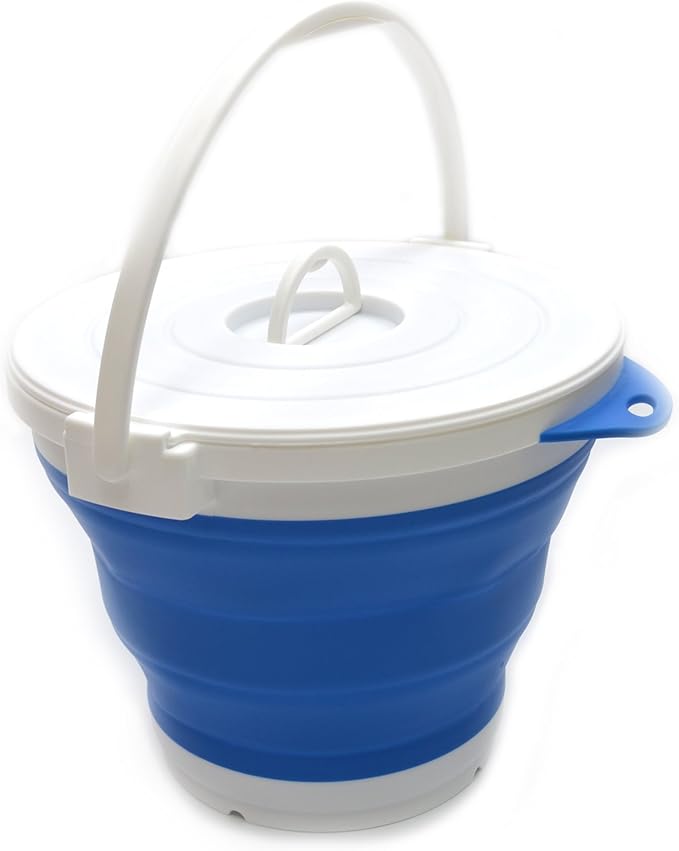 SAMMART 10L (2.64Gallon) Collapsible Fishing Bucket with Locking Lid - Foldable Round Tub - Portable Plastic Water Pail - Space Saving Outdoor Waterpot (Blue)
