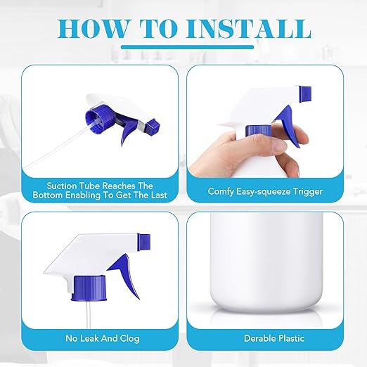 Tanlade 30 Pcs Plastic Spray Bottles 16 oz Leak Proof Squirt Bottle Refillable Empty Spray Water Mist Sprayer with Nozzles for Hair Essential Oil Cleaning Solutions Plants Pets(Blue)