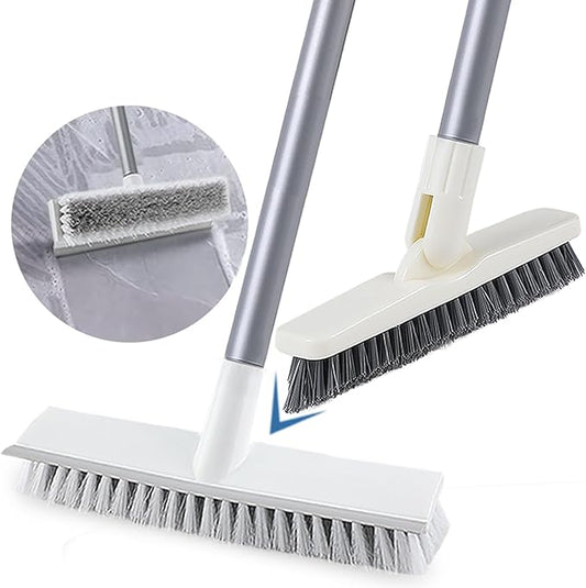Floor Scrub Brush and Grout Brush Set with Long Handle, Heavy Duty Grout Cleaner Brush with Stiff Bristle for Tile, Corner, Carpet, Garage, Deck, Shower Floor (2 Pack Brush Head)