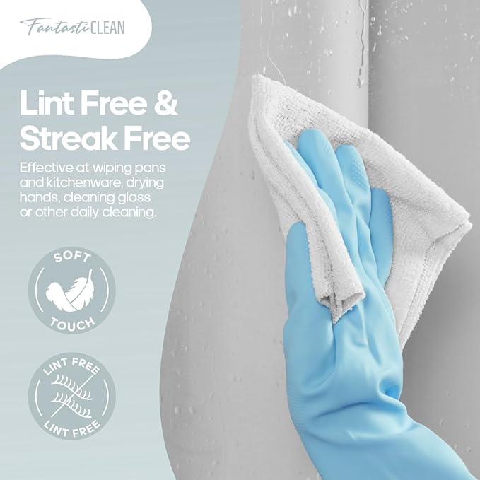 Fantasticlean Kitchen Dish Towels, Tear-Away Microfiber Towel Roll, Super Absorbent, Reusable Premium Dishcloths, Fast Drying Dish Rags, 50 Sheet, 12'' x 12'' (White)