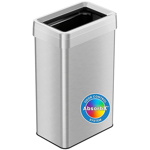 iTouchless 18 Gallon Rectangular Open Top Trash Can and Recycle Bin with Dual AbsorbX Odor Filters, Space-Saving Large Capacity Commercial Grade 68L Receptacle for Home Office, Garage, Stainless Steel