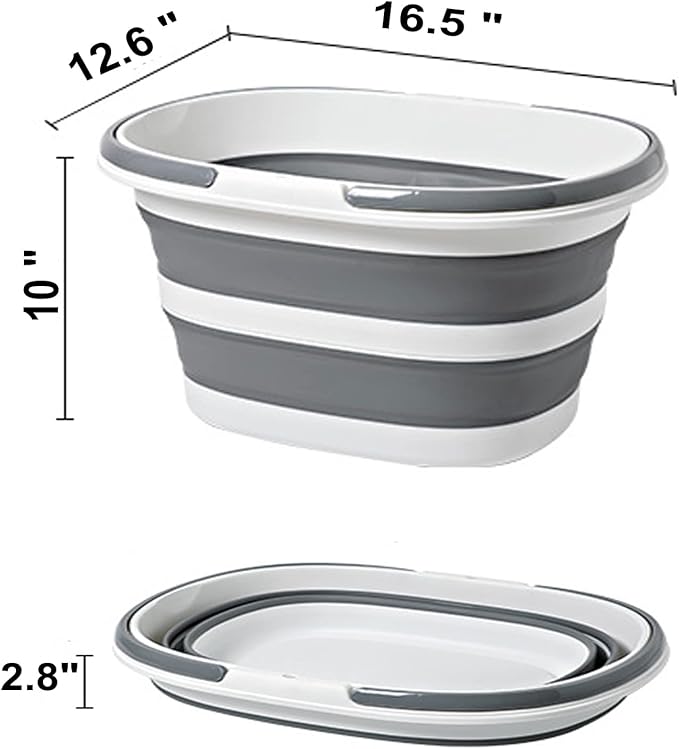Large Plastic Cleaning Supplies Caddy Bucket with Handles, Portable Cleaning Tool Storage Tote Pop Up Mop Bucket for Dorm and Bedroom, Collapsible Plastic Bucket for Fishing, Garden (Grey)