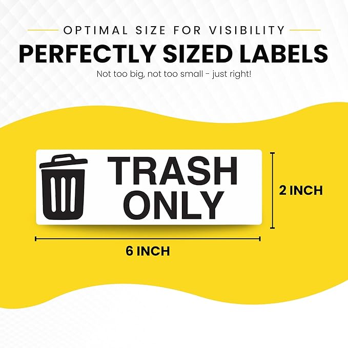 Trash Only Sticker for Trash Can, Garbage Can - 3-5 Year Indoor/Outdoor Rated - Heavy Duty, Weather Proof, Ultra Durable - USA Made (6x2 inch), 20 Labels