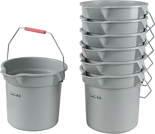 6 Packs Commercial Pail Bucket, Heavy-Duty 14-Quart Cleaning Spout Bucket with Handle, Grey