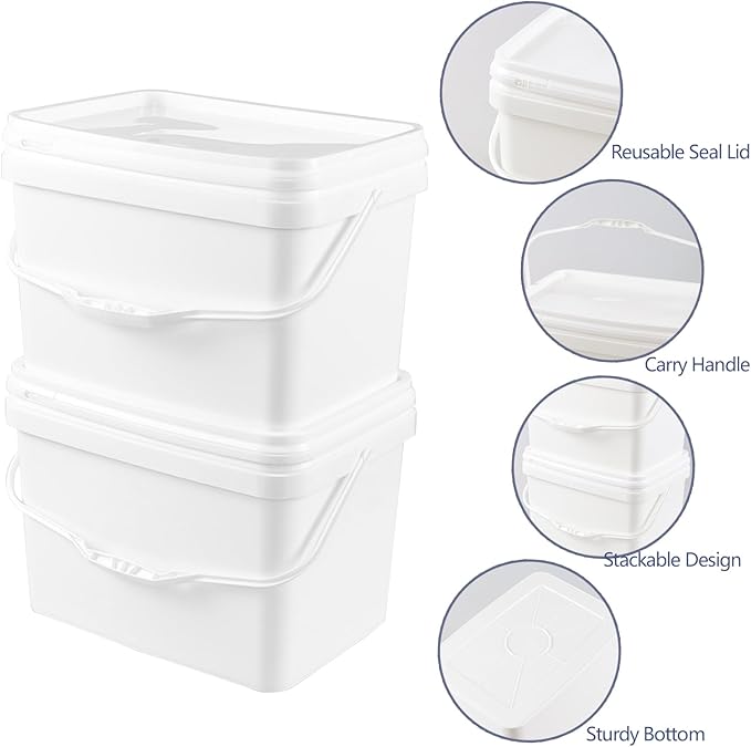 5.3 Gallon Food Grade Buckets with Lids, 4 Packs Plastic Storage Bucket with Handle and Seal Lid