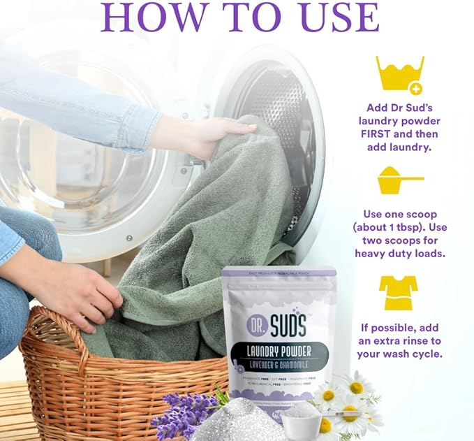 Dr Suds Natural Laundry Detergent Powder 4 Lbs 100+ Loads Skin Friendly with Lavender Chamomile Made with Natural Earth Minerals Made in USA