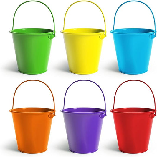 Small Metal Buckets with Handle 6 Pcs – Galvanized Bucket Leak Proof & Rust Resistant 20 fl oz- Best for Party Décor, Kids & Crafts, Pencill Holder Classrooms (Multi, Small 4.3" Top)
