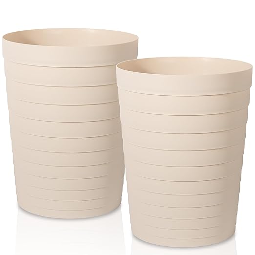 UUJOLY Small Bathroom Trash Can Wastebasket, Plastic Garbage Bin Container Basket for Bathrooms, Laundry Room, Kitchens, Offices, Kids Rooms, Dorms, Beige, 1.8 Gallon/2 Pack