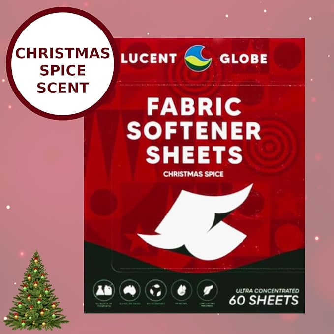 Lucent Globe Laundry Detergent Sheets - Pre-Measured Laundry Sheets - Powerful Stain Removal - Gentle on Skin & Fabrics - Works in All Washers - Convenient. (Christmas Spice Fabric Softener)