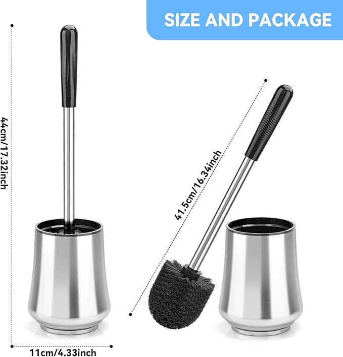 Toilet Brush, Toilet Brush and Holder Sliver Toilet Bowl Brush with Durable Bristles Modern Holder Toilet Scrubber Toilet Brush Set for Bathroom Cleaning