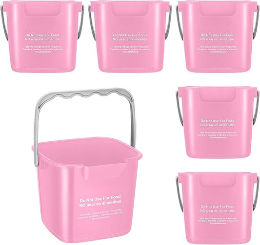 Roshtia 6 Pcs 3 Quart Cleaning Bucket Small Sanitizing Square Bucket Detergent Pail for Home Commercial Restaurant Kitchen Office School (Pink)