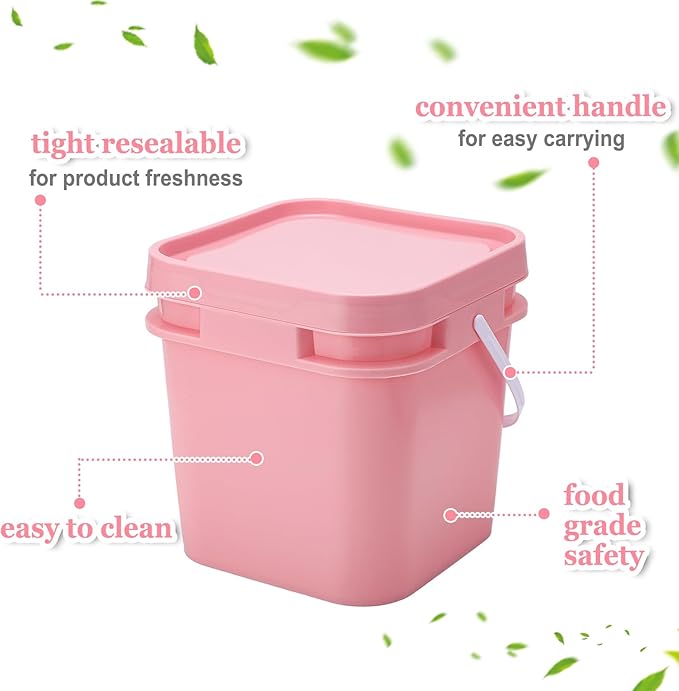 Suzile 2.2 Gallon Square Bucket with Lid Food Grade Plastic Bucket 10L Utility Industrial Pail with Handle Container for Food Oil Tub Water Fishing Paint House Cleaning Car Washing (Pink,10pcs)