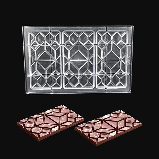 TUKE Polycarbonate Chocolate Molds Rectangle Shape 3D Pattern Chocolate Bar Mold 3 Pack Durable & Flexible Candy Moulds for Homemade Chocolates, Baking & Desserts - BPA-Free (E_ Rectangle)