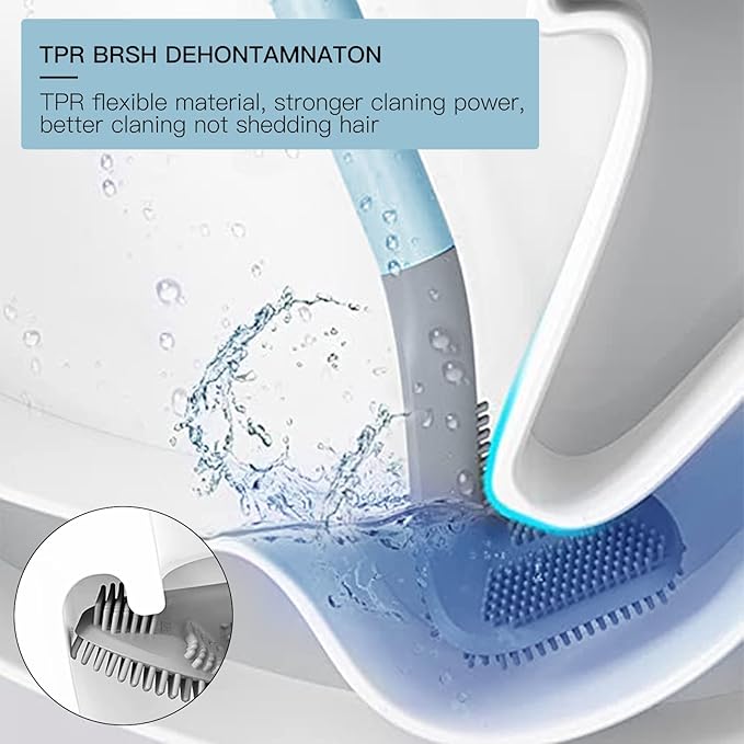 2Pcs Toilet Brush, Slim Compact Bathroom Toilet Scrubber No Dead Corners Silicone Toilet Brush, Curved Design Angled Toilet Cleaner Brush Scrubber for Deep Cleaning