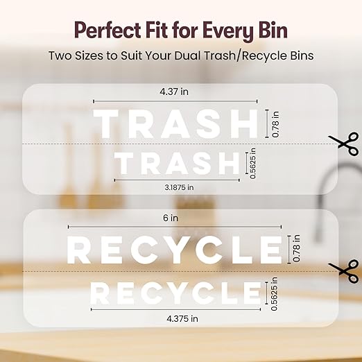 Minimalist Recycle & Trash Stickers - Modern, Discreet Vinyl Labels for Trash Cans & Bins - Elegant Indoor Waste & Recycling Signs for Home, Kitchen & Office | White