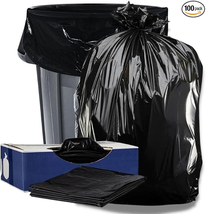 Plasticplace 33 Gallon Trash Bags │ 2.0 Mil Equiv.│ Black Eco-friendly Garbage Can Liners │ 33" x 39" (100 Count)